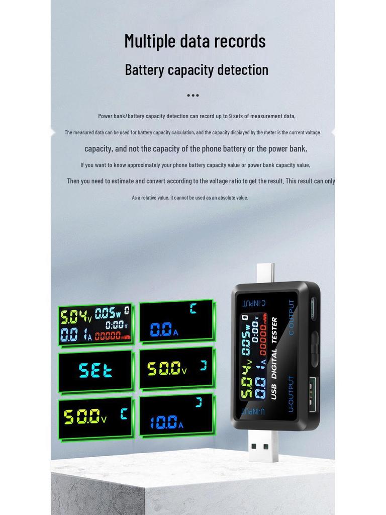 Multifunktionales USB-Spannungs- und Strommessgerät mit Digitalanzeige