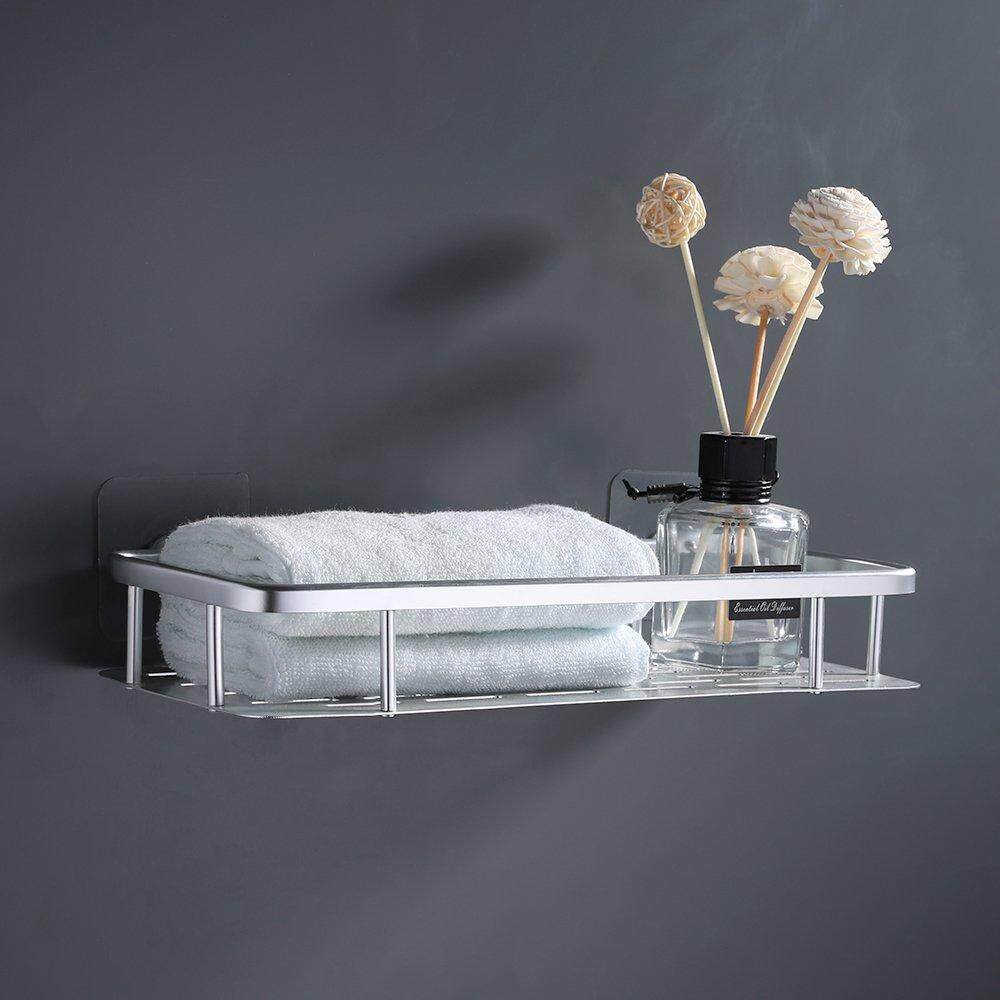Adhesive Suction Bathroom Shelf No Drill Aluminum Rectangle Wall Mount Shower Caddy Organizer Screw Free Anodized