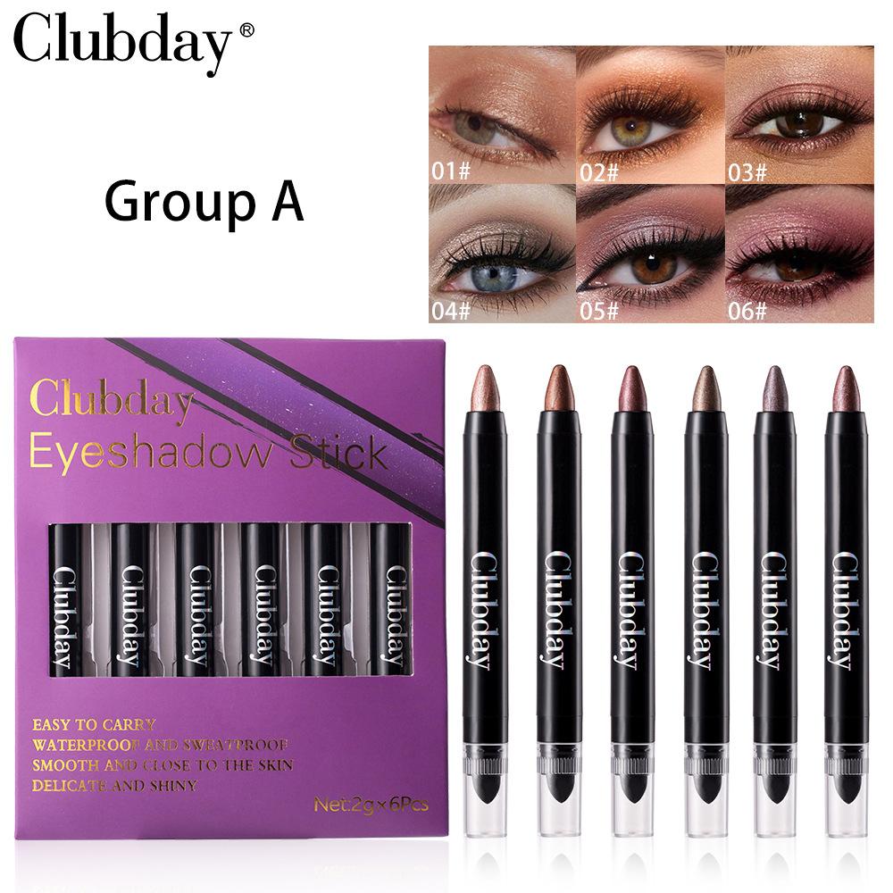 6PCS Pearlescent eyeshadow stick double head rotating aegyo saliva lasting brightening highlight easy to color eyeshadow pen wholesale 2g*6pcs