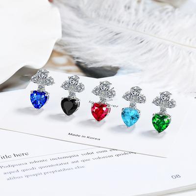 Heart Fancy Colorful Heart Fashion Zirconia Sparkling Classic Stud Earrings for Women Dazzling Female Elegant Accessories Timeless Jewelry