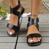 Fashion Women Summer Sandals Roman Style Round Buckle Strap Flat Beach Women's Shoes Casual Square Toe Thick Low Heel Sandales Femmes