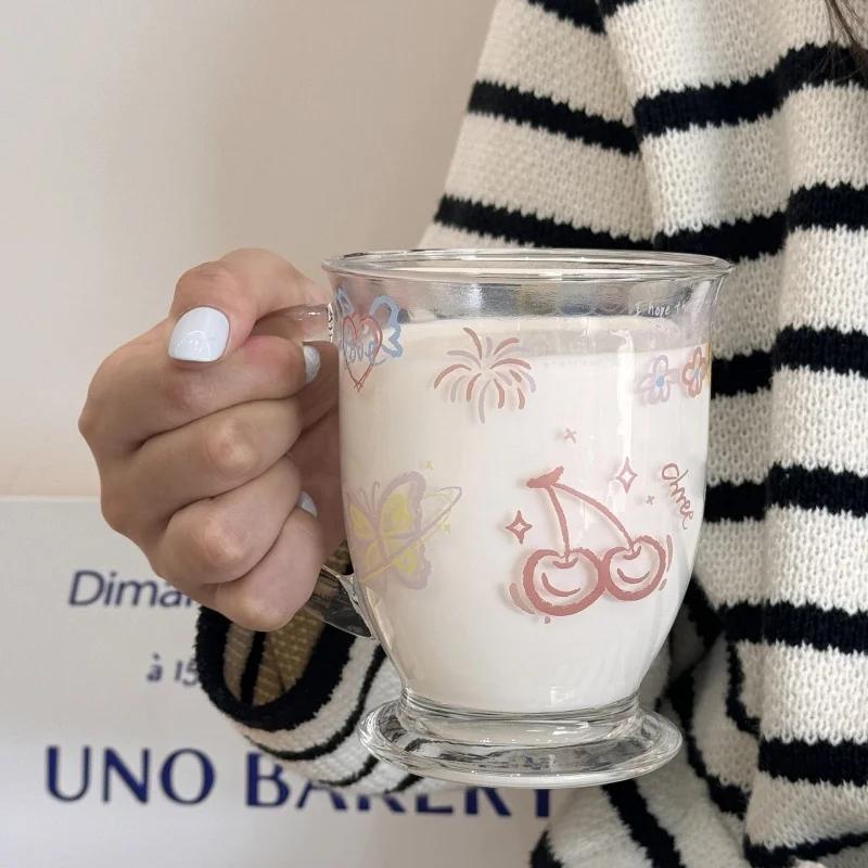 

400ML Juice Cup Glass Mugs Cartoon Butterfly Cute Kawaii Juice Mugs Cold Drink Cup Coffee Milk Mug 301-400ml