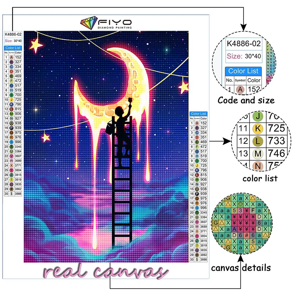 5D DIY Artistic Moon and Starry Sky Cross Stitch Rhinestones Diamond Drawing Embroidery Mosaic Home Decor