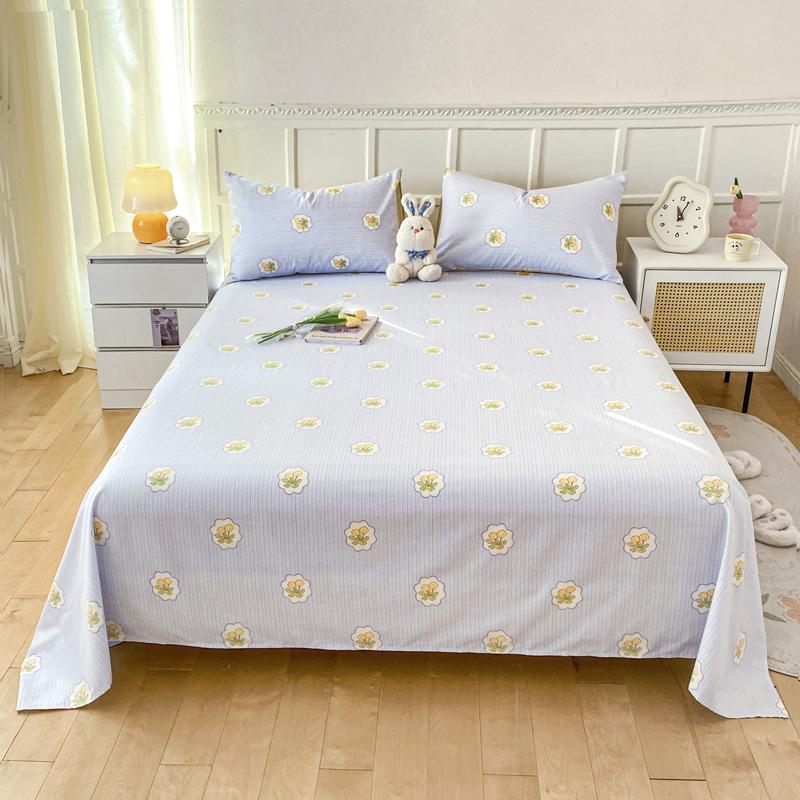 Cute Bear 100% Cotton Bed Sheet Set Plaid Pattern Cartoon Theme Flat Sheets with 2 Pillowcases Breathable Soft Bedding Set