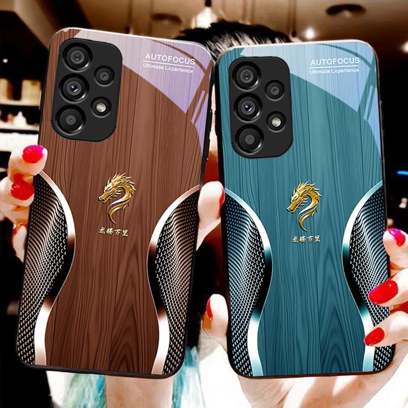 Holz Drache Schwarz Für Samsung Galaxy S 8 9 10 20 Plus 21 FE 22 23 24 Ultra S7 Edge Schwarz Gehärtetes Glas Handyhülle Hartschale