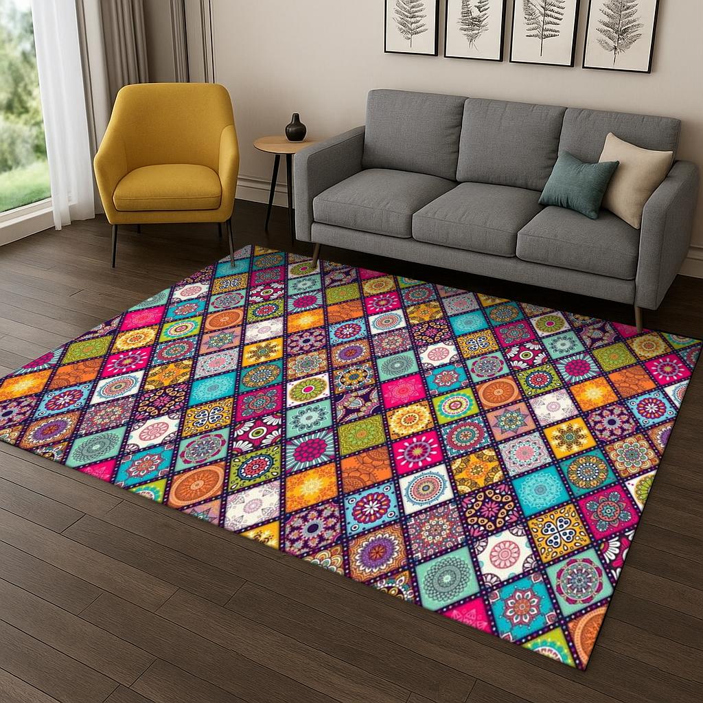 Bohemian Persian Geometric Flower Carpet Rug for Home Bedroom Living Room Sofa Doormat Decor,Game Non-slip Floor Mat
