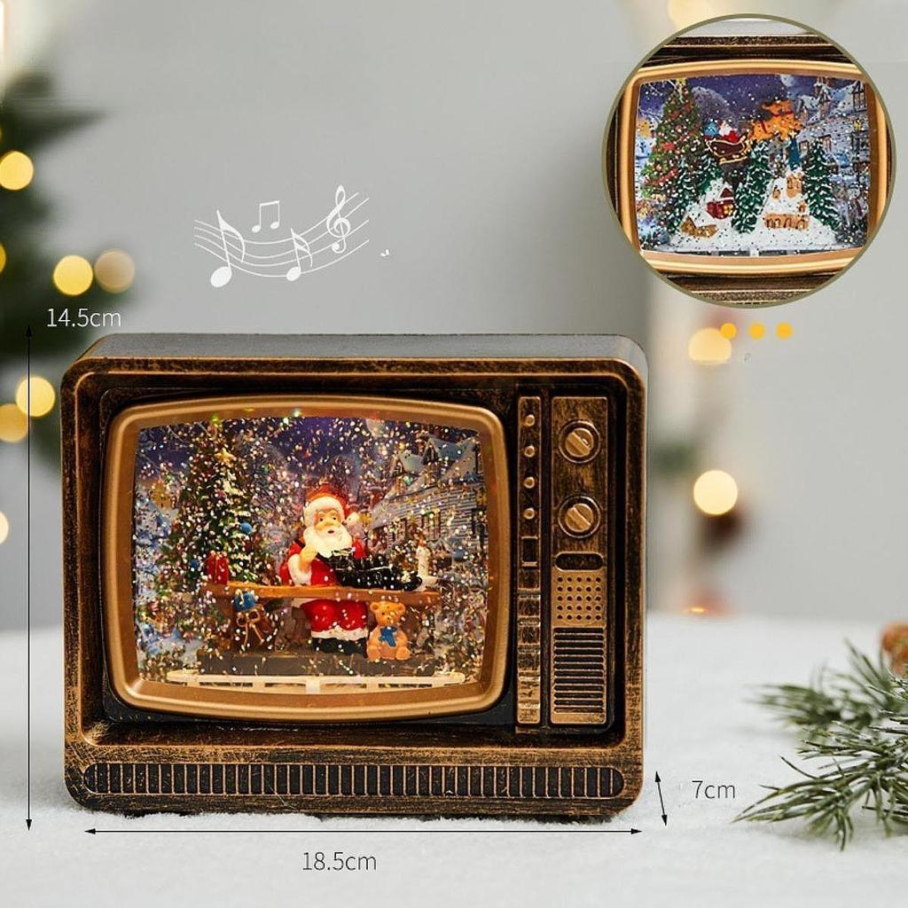 Christmas Santa Claus Music Box Television Shaped Artwork Gift with Light Decoration Ornament for Wedding Cafes Home Restaurants