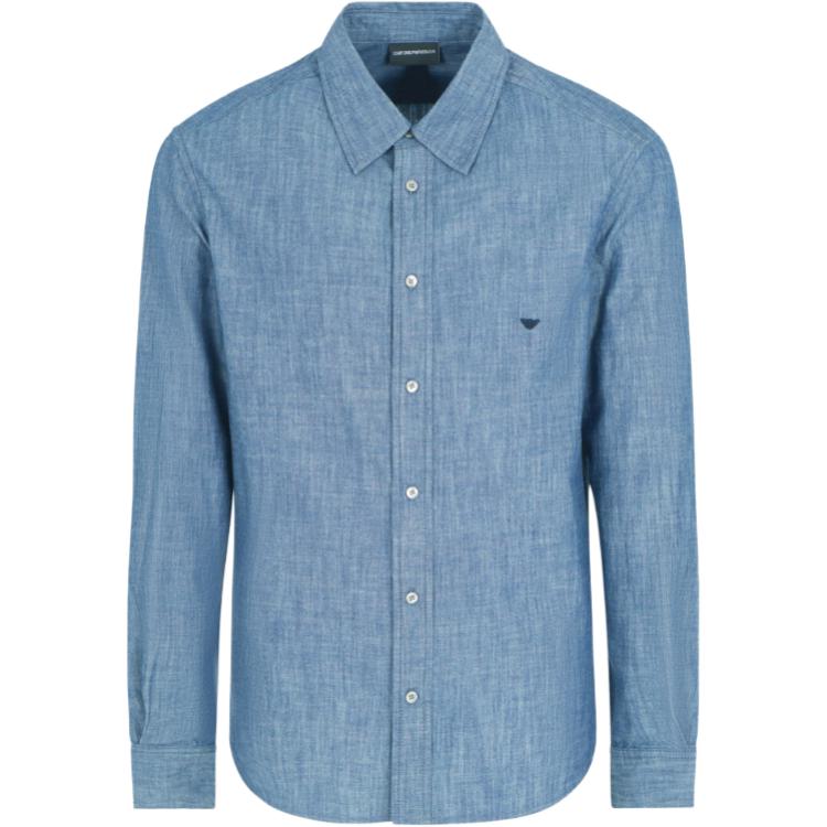 

Emporio Armani Solid Color Point Collar Button Long Sleeve Shirt Men shirts Blue EM001527-AF15346-U9378 XL