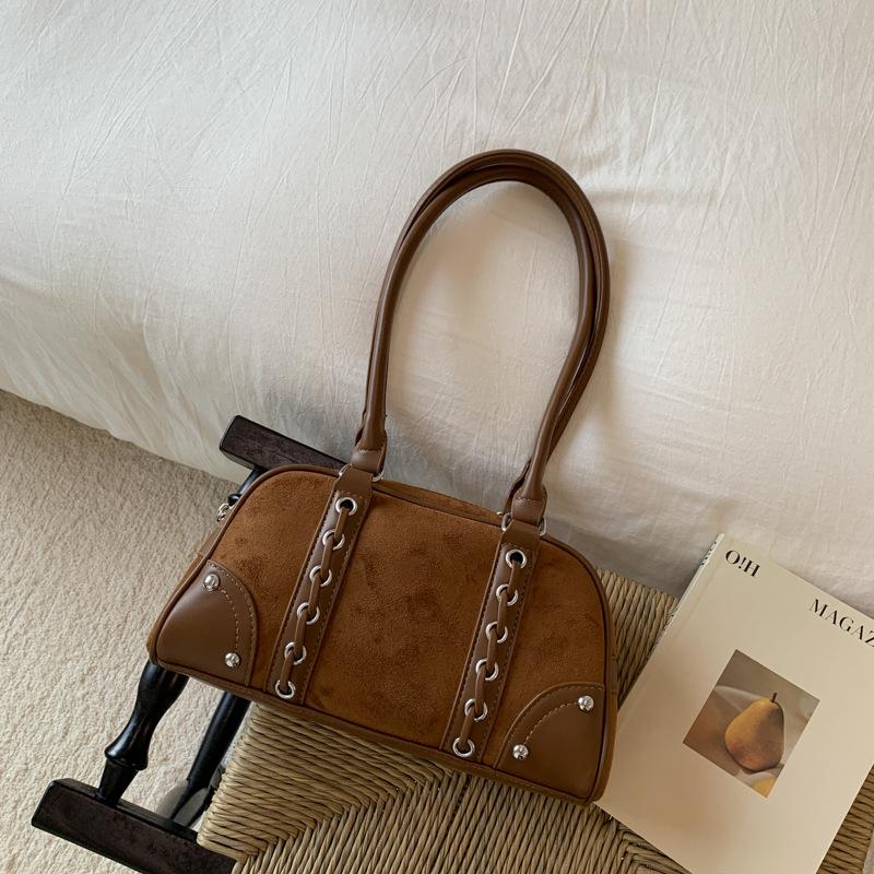 Fashion Versatile Boston Bag 2025 Niche Design Korean Version Ins Simple High-end Shoulder Bag Commuter Retro