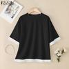 ZANZEA Women Round Neck Short Sleeve Ruffled Patchwork Solid Color Casual Blouse