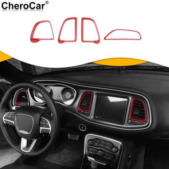 Red Center Console Air Condition Vent Outlet Trim Cover For Dodge Challenger 15+