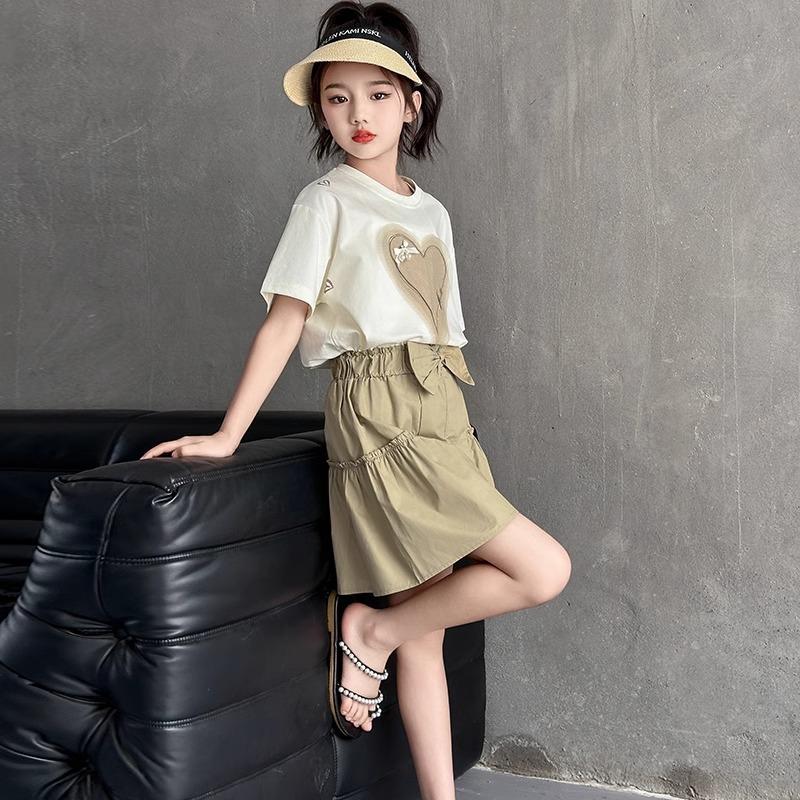 Girls Cotton Short Sleeve T Shirt and Shorts Set for Summer