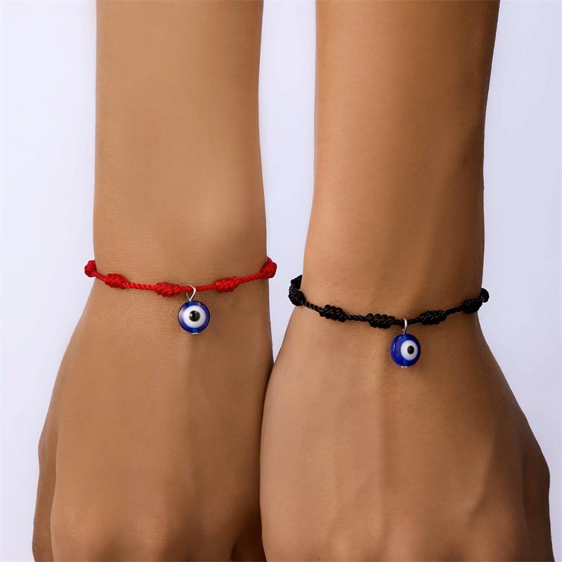 Lucky Handmade 7 Knots Red String Couple Bracelet for Women Men Turkish Evil Eye Sea Shell Heart Pendant Wristband Jewelry Gifts