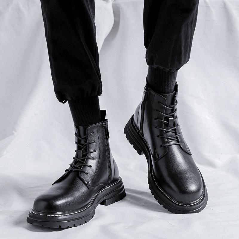 British Style Mens Leisure Genuine Leather Boots Lace-up Platform Shoes Business Office Dresses Cowboy Boot Black Ankle Botas