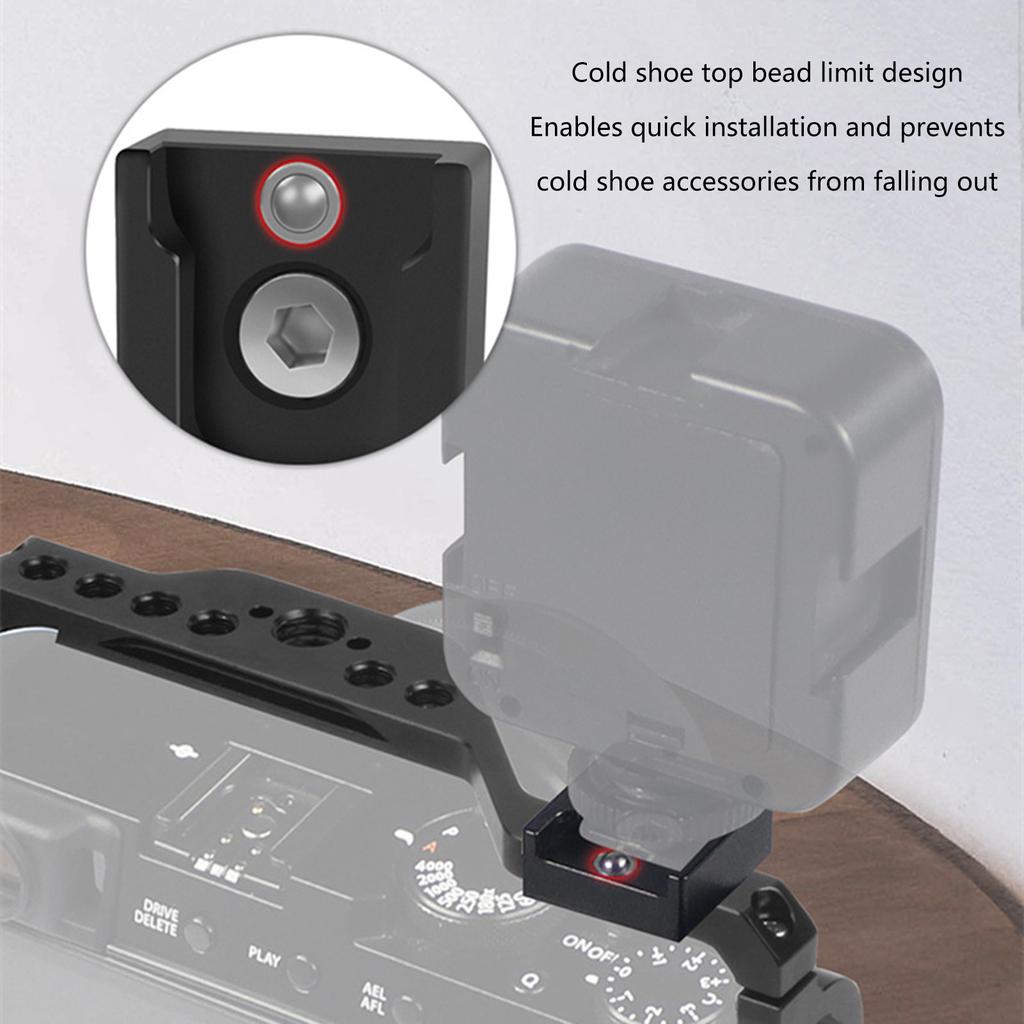 Aluminum-alloy Cold Shoe Mount Adapter Base with 1/4" Mounting Screw for Camera Cage Flash LED Light Expansion Holder