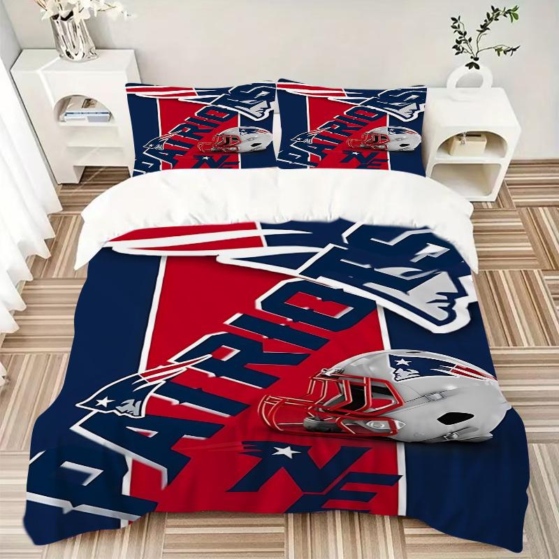 3pcs New England Patriots Football Helmet Home Decor Bedding Set-Perfect for Bedroom, Guest Room, Living Room, Hotel Decoration-Ideal Gift f