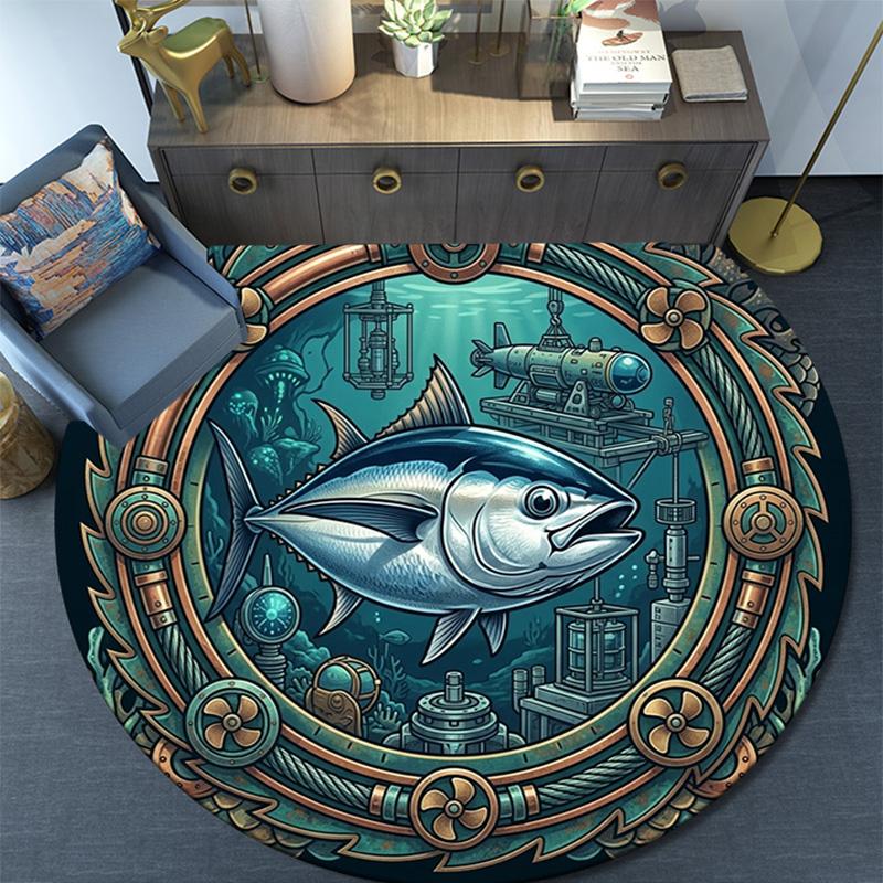 Underwater Mechanical Fish Scene Round Area Rug Under Office Chairs Bedroom Living Room Home Decor