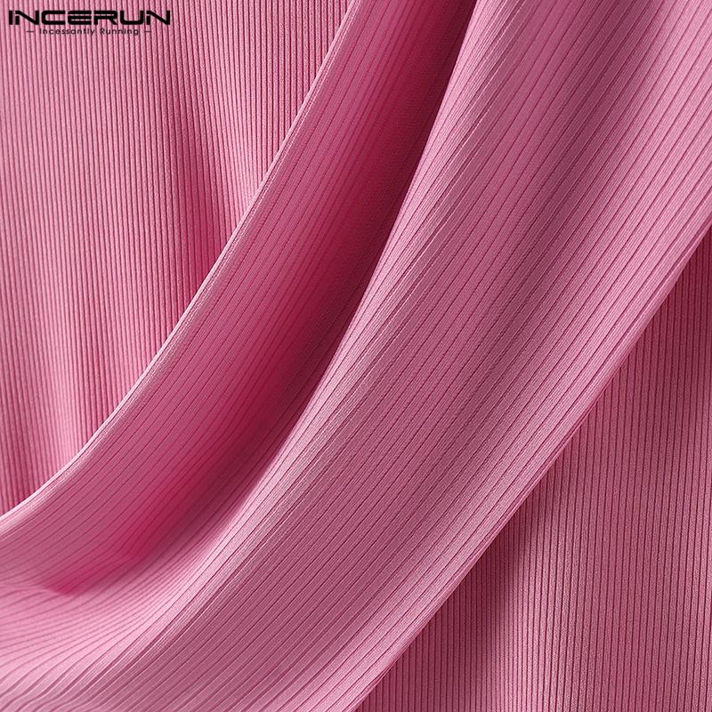 INCERUN Summer Men High Neck Sleeveless Front Cross Rib Skinny Tank Tops T-shirts