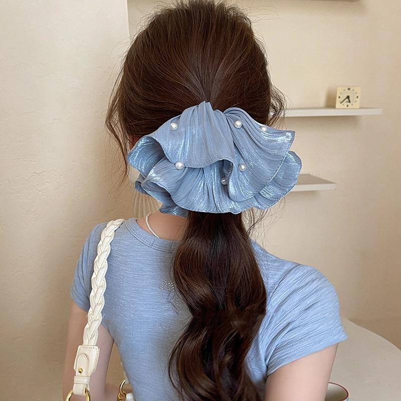 

Роскошная супер-фея имитация жемчуга сетчатая повязка на голову с плиссированной текстурой цветочная резинка для волос аксессуар для хвостика синий