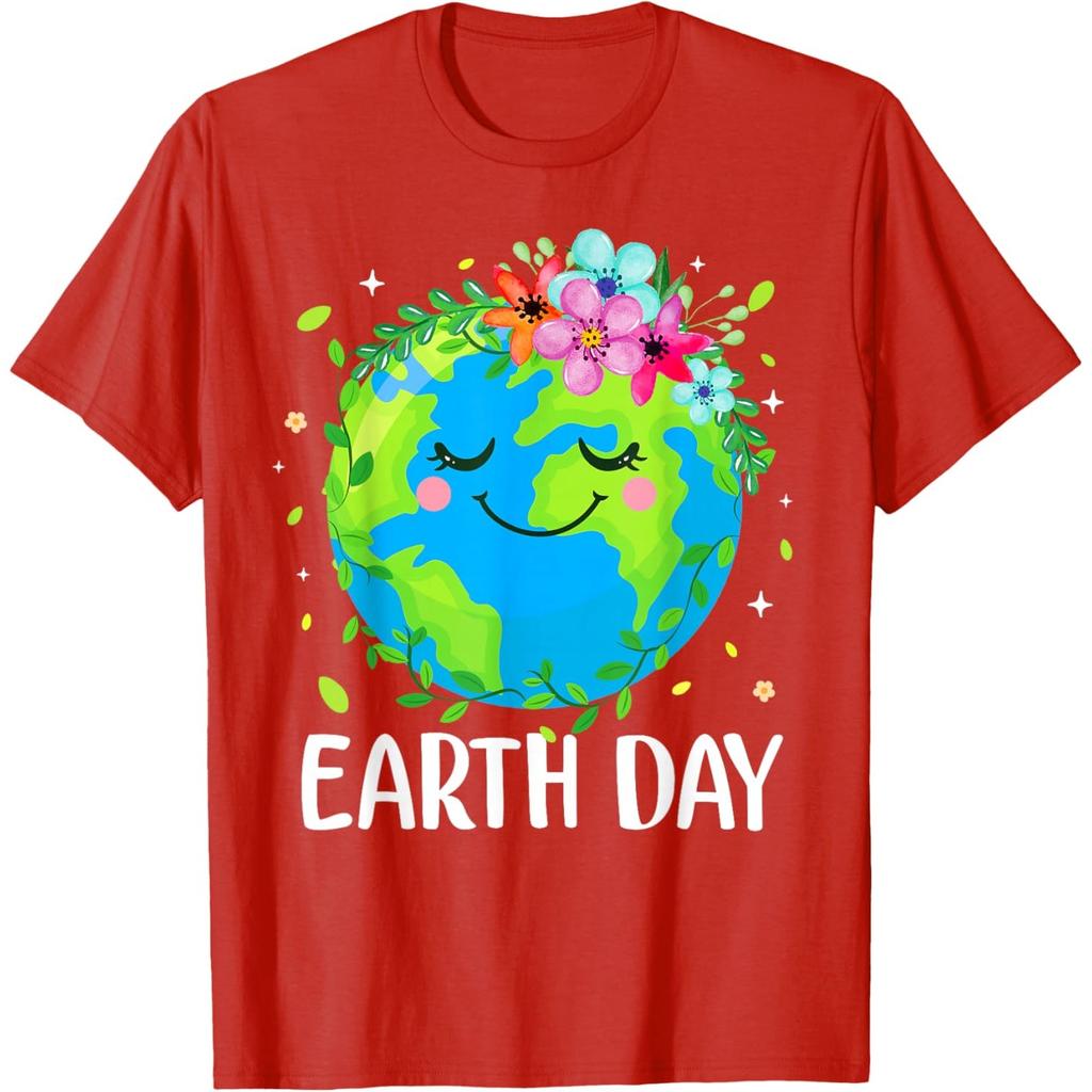 Cute Earth Day Floral Graphic Tee Soft Breathable Casual T-Shirt for Adults