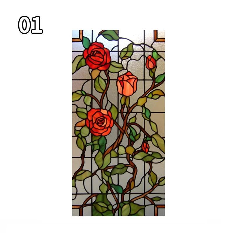 

Пленка для стекла Art Rose Lotus, витражные пленки для церквей, статическая винтажная самоклеящаяся водонепроницаемая, солнцезащитная, матовая, защитная пленка для стекла 30X60cm