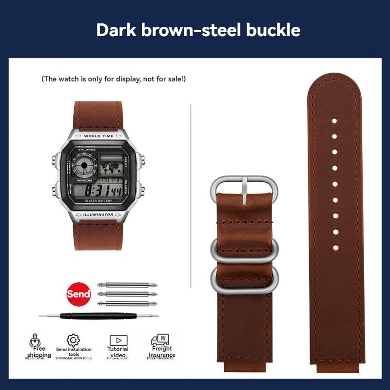 18mm Vintage Echte Leder Uhrenarmband für Casio AE-1200/AE-1300/AE-1500/SGW-300/SGW-400/W218H Schwarz & Braun Ersatzarmband