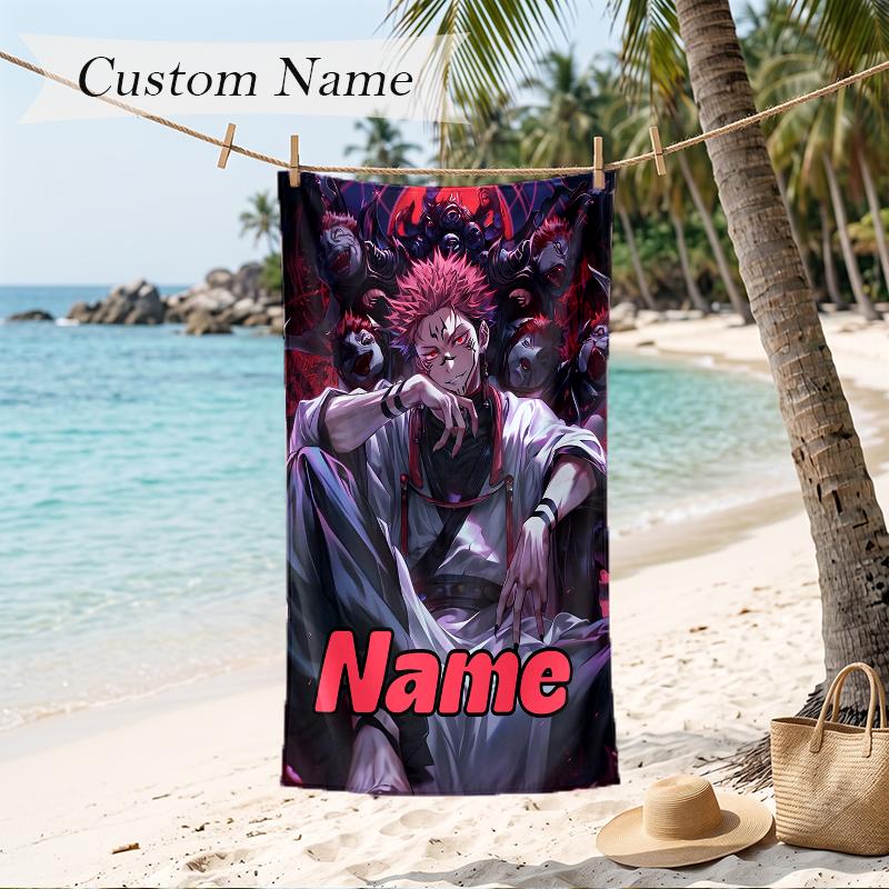 SUKUNA Custom Name Printed Beach Towel Personalized Soft Towel For Swimming Beach Travel