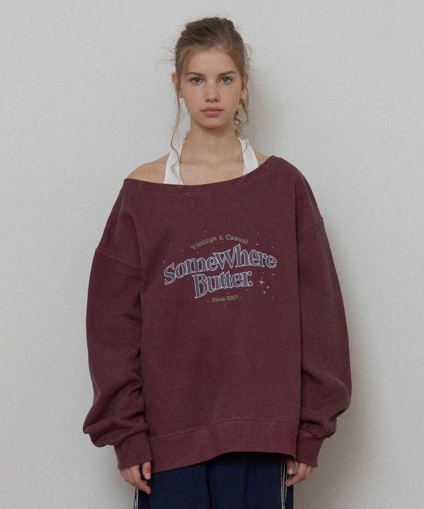 Sseomweeobeoteo Wave Logo One Shoulder Sweatshirt - Vintage Grape