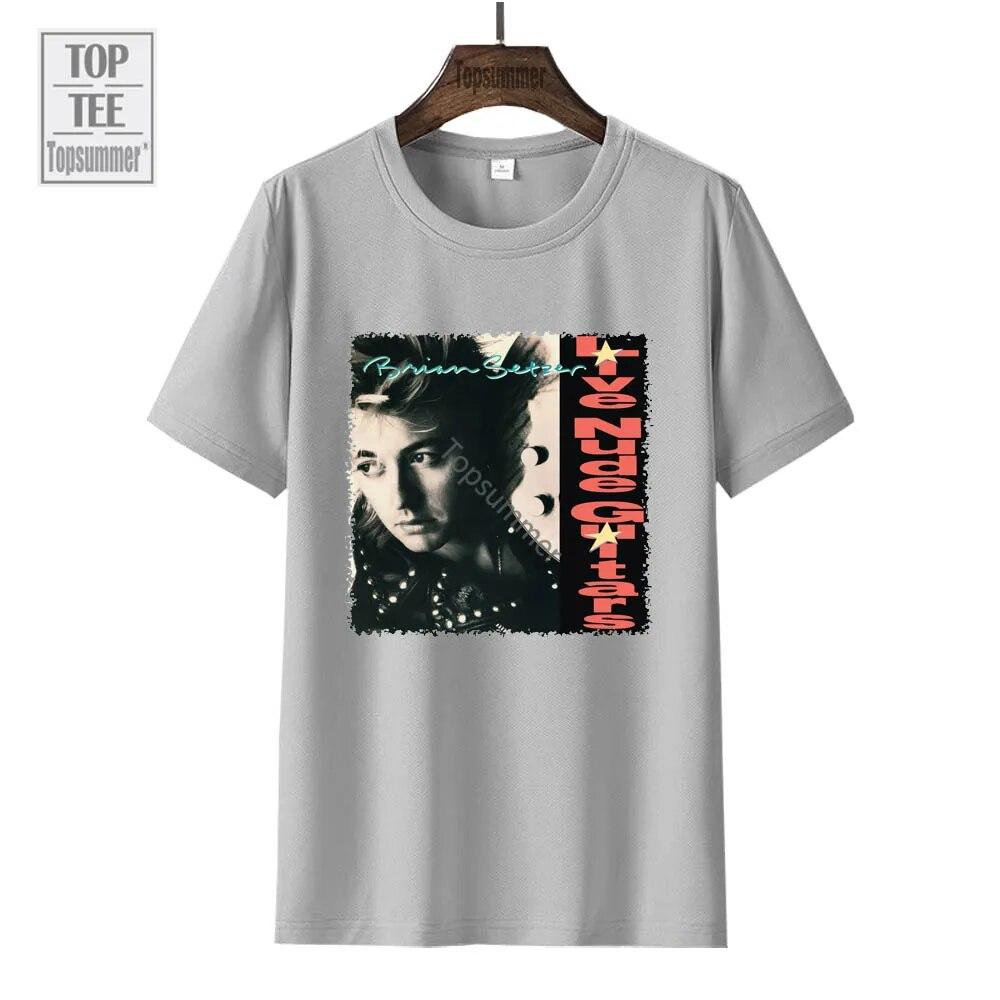Live Nude Guitars Album T-Shirt Brian Setzer Tour T Shirt Unisex Pop Streetwear Short Sleeve Tee Shirt FeUnisex Black Clothings