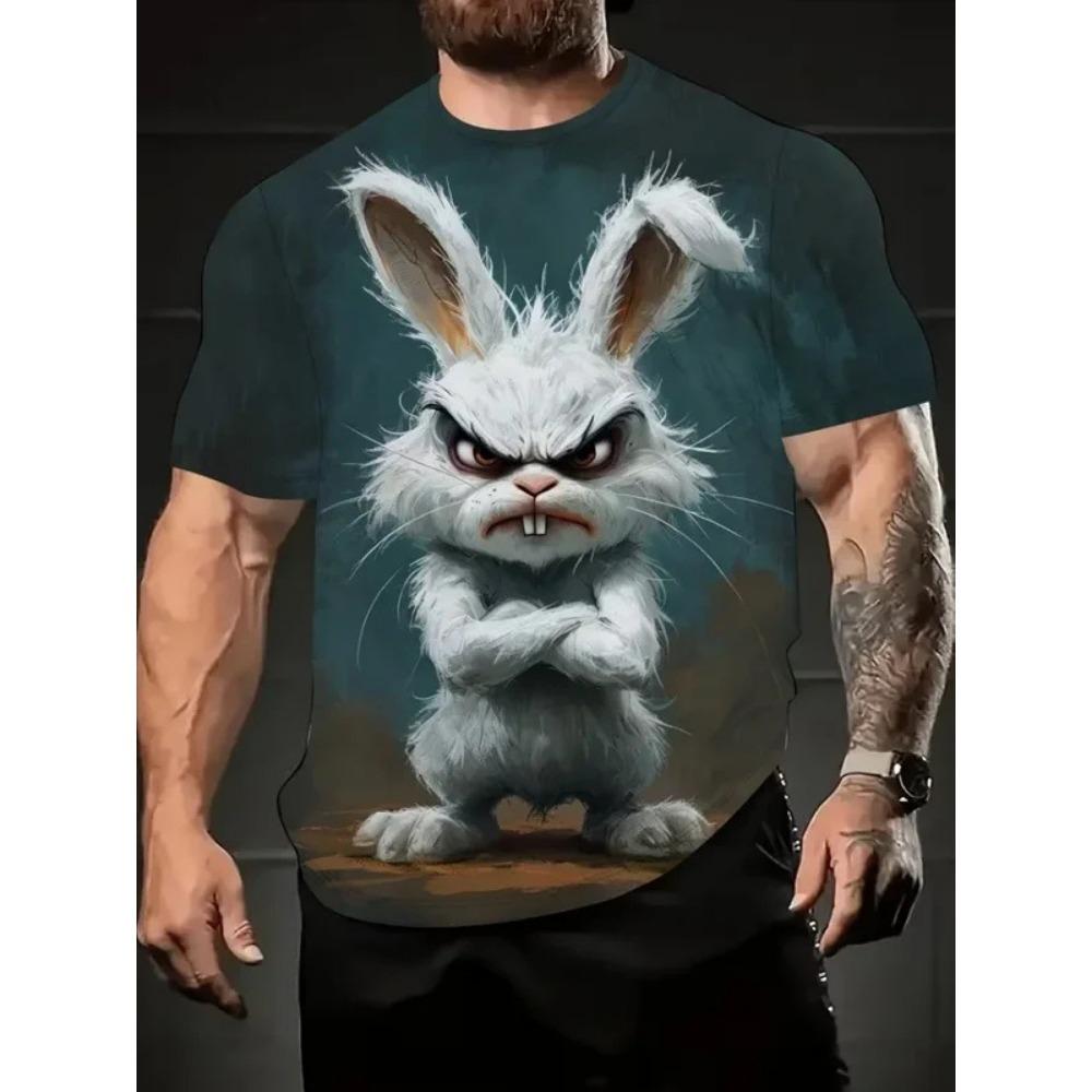 Funny 3D Animal Rabbit Print Men's T-shirt Street Personality Short Sleeve t shirts Fashion Casual Crew Neck Top Summer Clothing