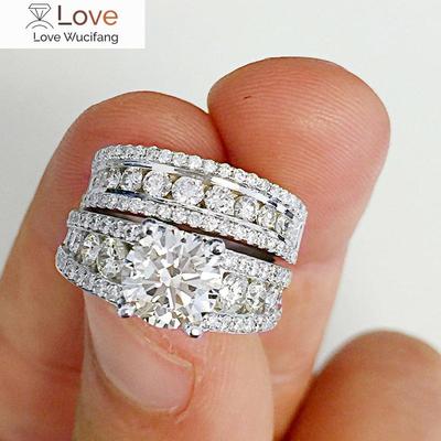 2Pcs/Set Luxury Bridal Ring Set Brilliant Crystal Zirconia Gorgeous Accessories for Wedding Aesthetic Engagement Jewelry