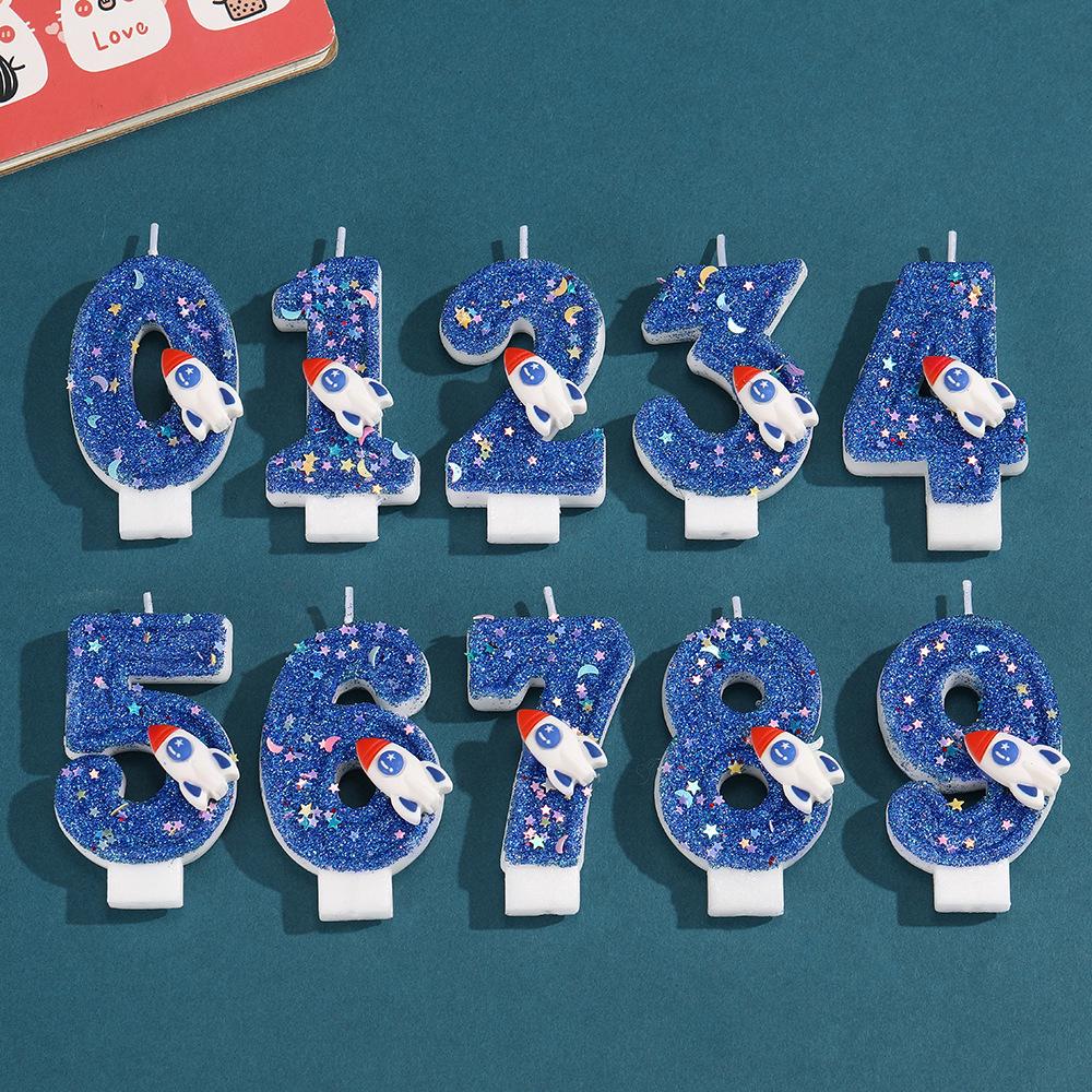 Children's Rocket Birthday Candle Numbers 0-9 - DIY Cake Decorations