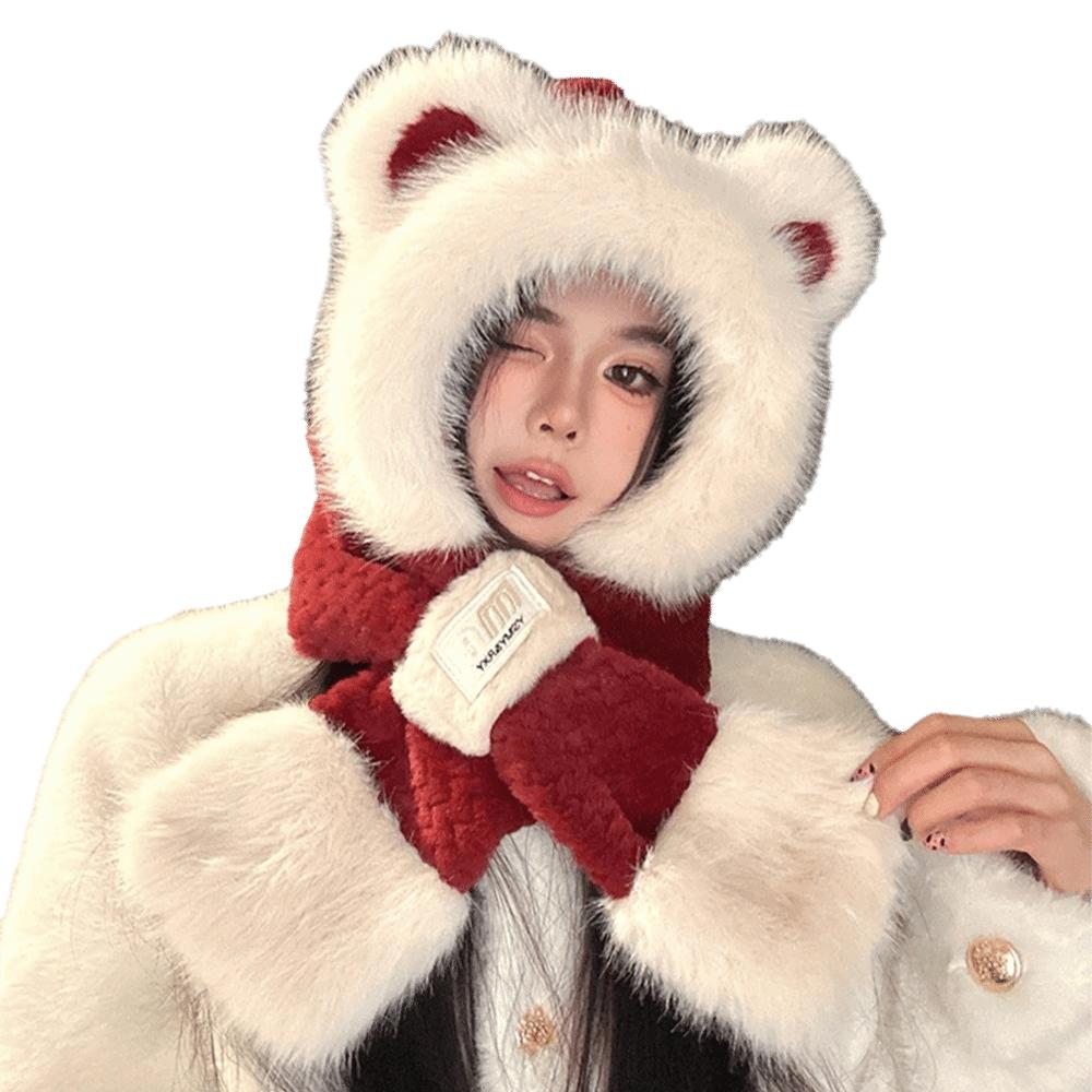 

Ветрозащитная шапка-бини шарф теплый комплект шарфа капюшон милый зимний интегрированный шарф-шапка для улицы