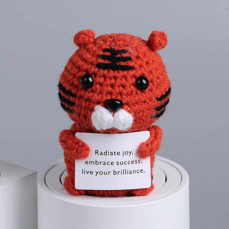 New Positive Energy Goose Hug Pocket Mini Handmade Plush Wool Knitting Doll with Card Funny Christams Gift Home Room Decoration