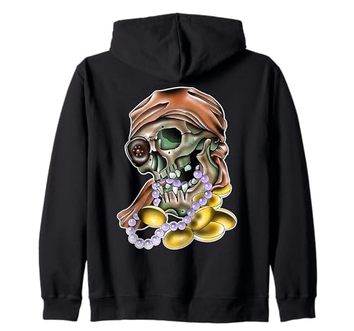 Pirat Skull x Treasure Neo-Traditional Tattoo Flash Zip Hoodie