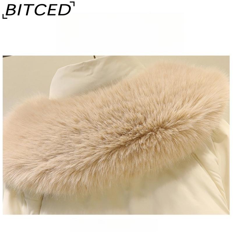 BITCED Winter Fashion Oversized Thick Cotton Coat with Stylish Large Fur Collar Down-Filled Cotton Jacket Slimming Women's Cotton Coat