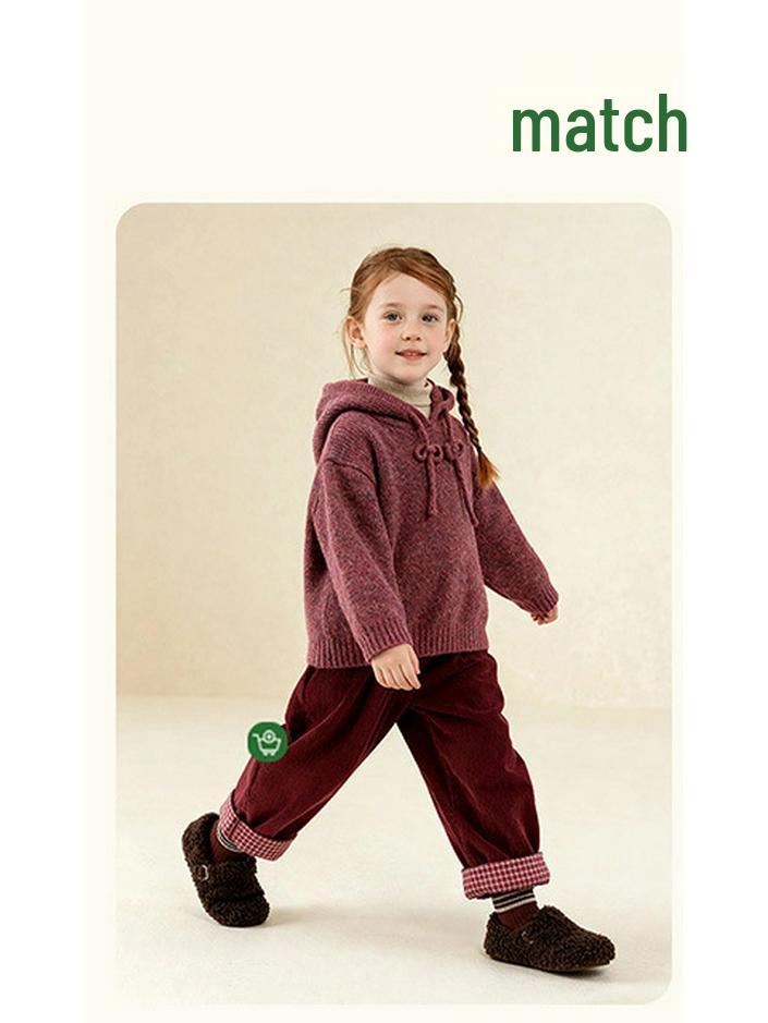 Pulover cu glugă de iarnă pentru fete 2025, culoare solidă - Cardigan tricotat din amestec de bumbac și lână