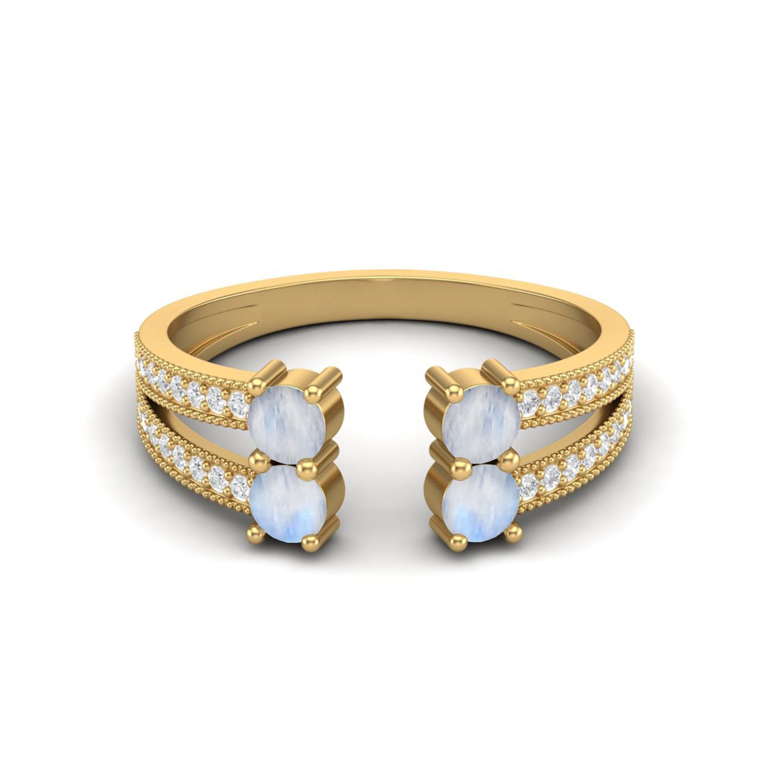 

1.04 Cts Moonstone Front Open 925 Sterling Silver Gold Vermeil Split Shank Engagement Women Rings 6 жёлтый