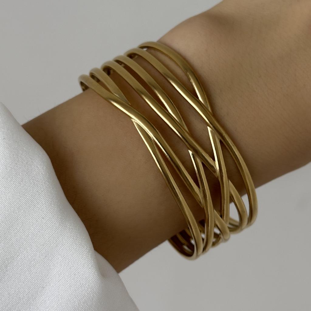 Stainless Steel Versatile Gold Irregular Hollow Wide Version Jewelry Women