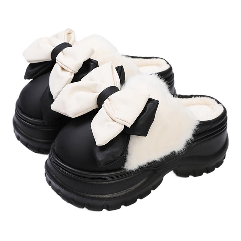 Papuci de casă groși de bumbac pentru femei: Călduros de iarnă, Plus catifea, Înălțător, Purtabil în interior/exterior