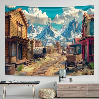 Wild West Scenery Digital Printing Polyester Wall Tapestry Suitable for Use In Living Rooms Bedrooms Offices Bars Party