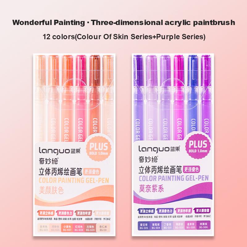 54/6 Colors Acrylic Gel Pen Languo 1.0mm 3D Marking Hand Account Drawing Pen Student Writing Painting Pen Office School Supplies