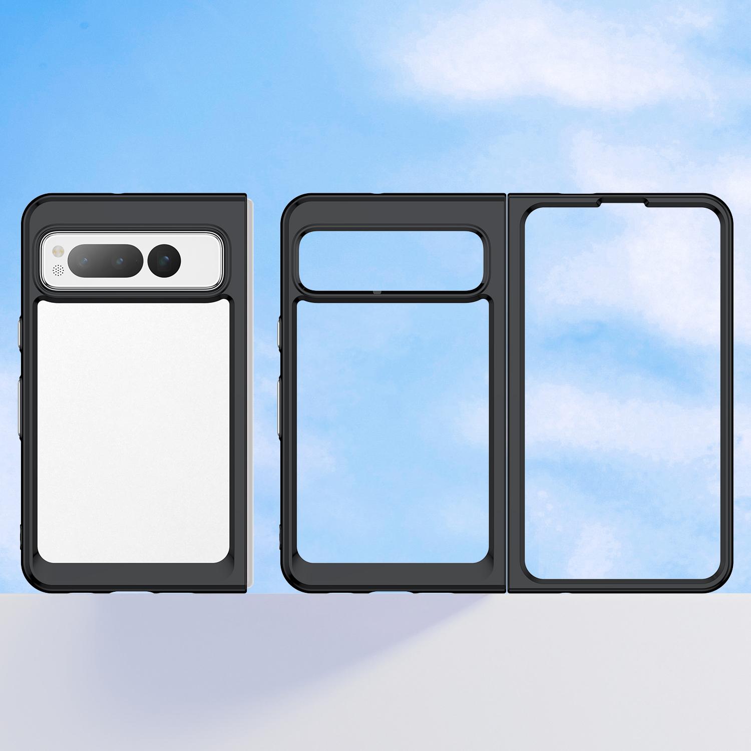 

For Google Pixel Fold Clear Back Case Anti-Scratch TPU+Acrylic Phone Cover Black