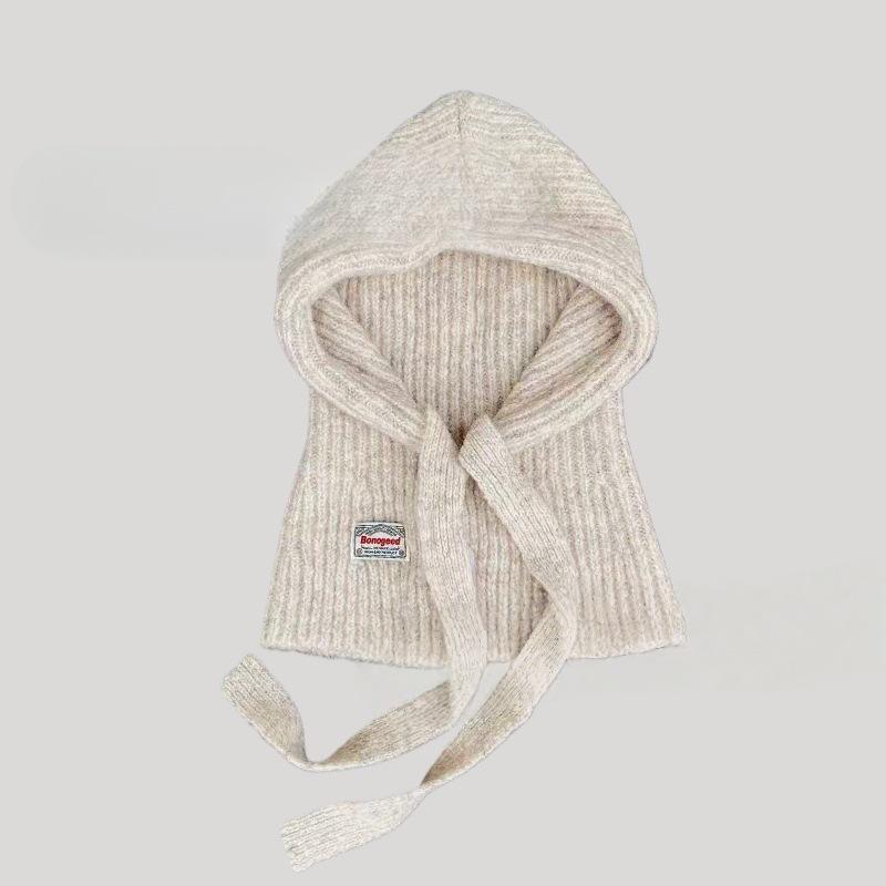 

Winter Warm Korean Style Balaclava Hat Women s Lace Up Hat Scarf One-piece Hooded Scarf one size