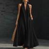European and American new summer women's casual solid color V-neck dress skirt