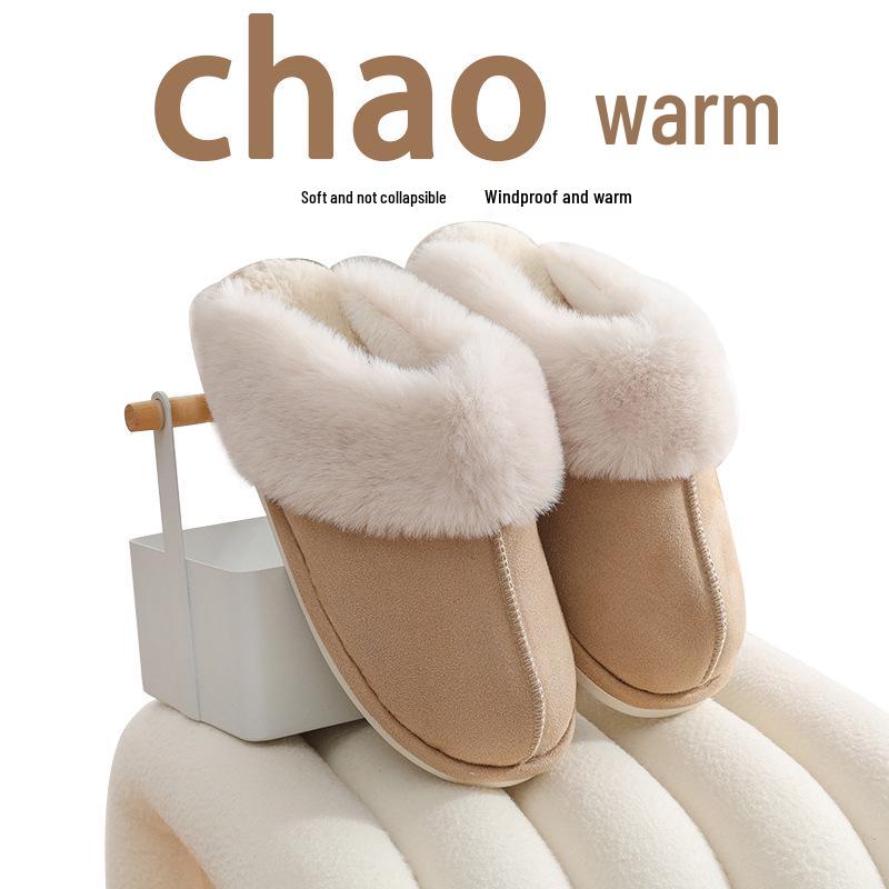 Unisex Suede Cotton Slippers: Warm Furry Indoor Footwear for Autumn & Winter