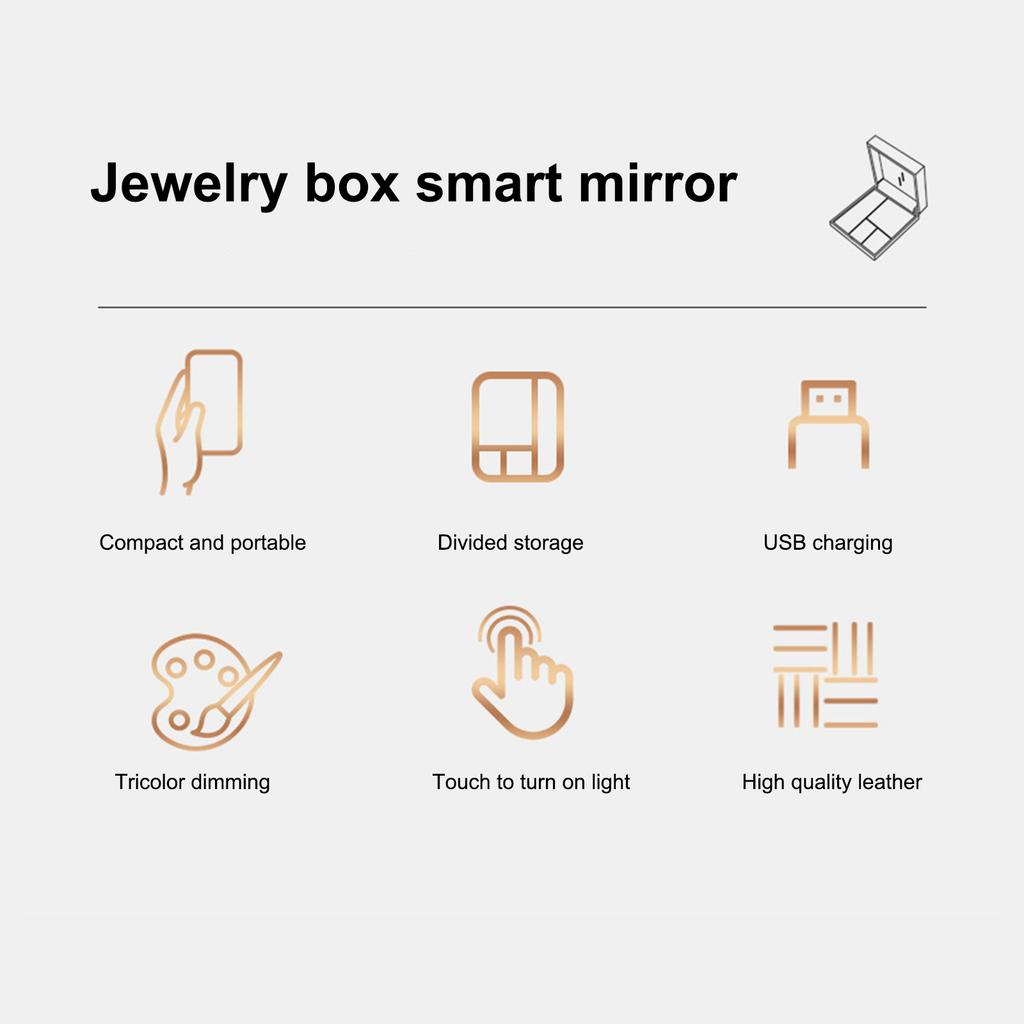 Makeup Storage Bag LED Mirror with Light Cosmetic Mirror Touch Control 3 Color Lighting Dust proof Divided Storage Box