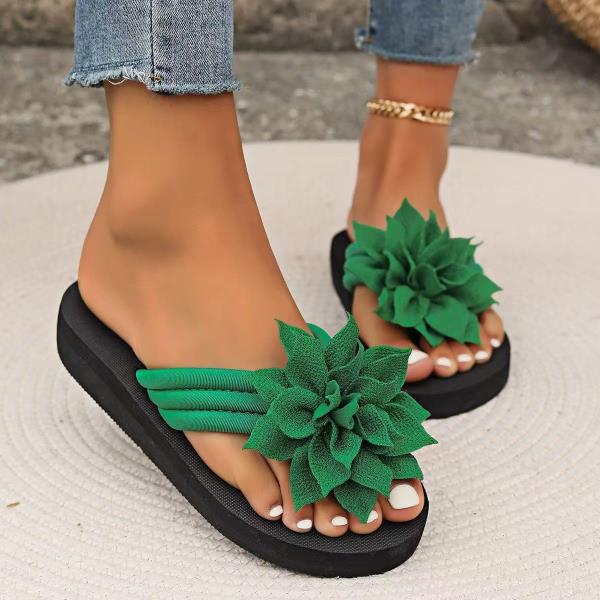 Zapatos de Mujer de Moda Talla Grande Pantuflas Mujer Verano Chanclas Bajas Chanclas de Goma Flor 2025 Hawaianas Planas Roma Tela Floral Tacones de Pezuña