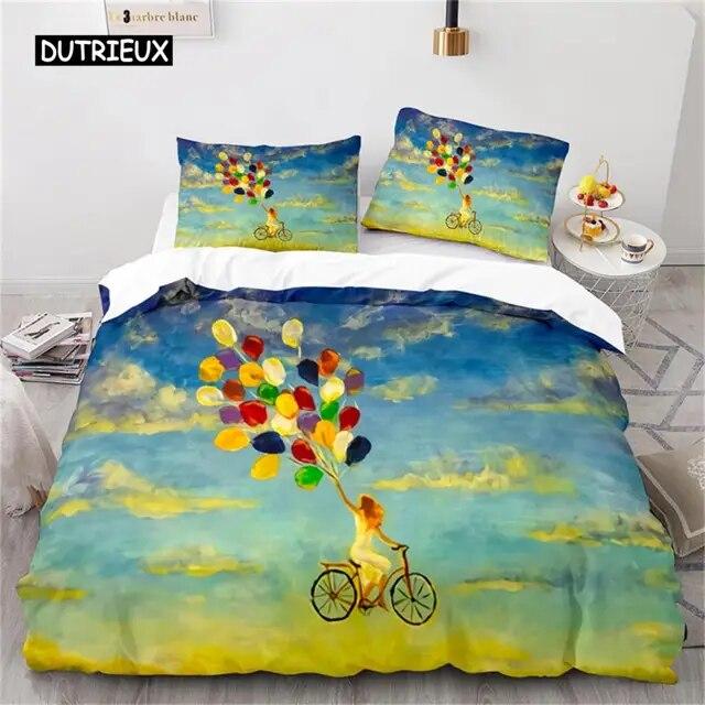 Oil Painting Duvet Cover  Art  Microfiber Landscape Romantic Comforter Cover Bedding for Kids Teen Adults Bedrooms  Decorated Three Piece Set