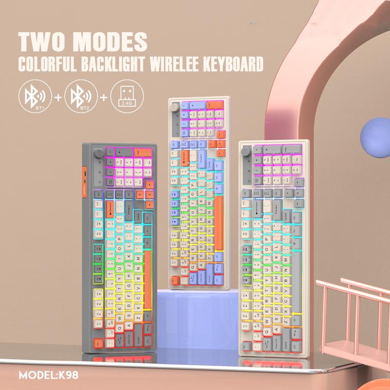 Dual Modes Mechanical Keyboard Dual Bluetooth 2.4G Gaming Wireless Keyboard RGB Glows Adjustable Volume Knob Keyboard For PC Laptop Tablet